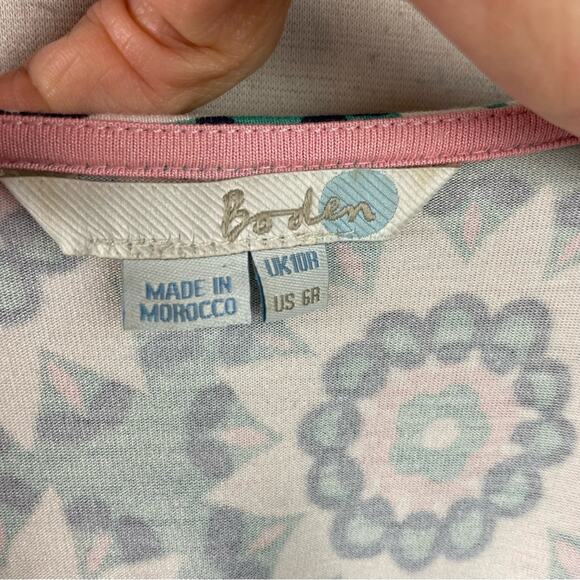 Boden Green White Pink Geometric Floral Knit Fit & Flare Dress 6 - Picture 7 of 7